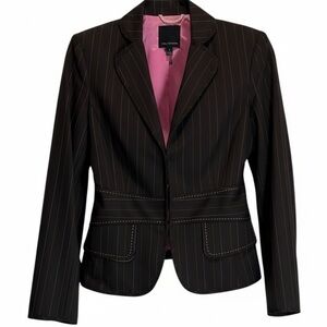The Limited Brown Pinstripe Blazer with Pink Interior